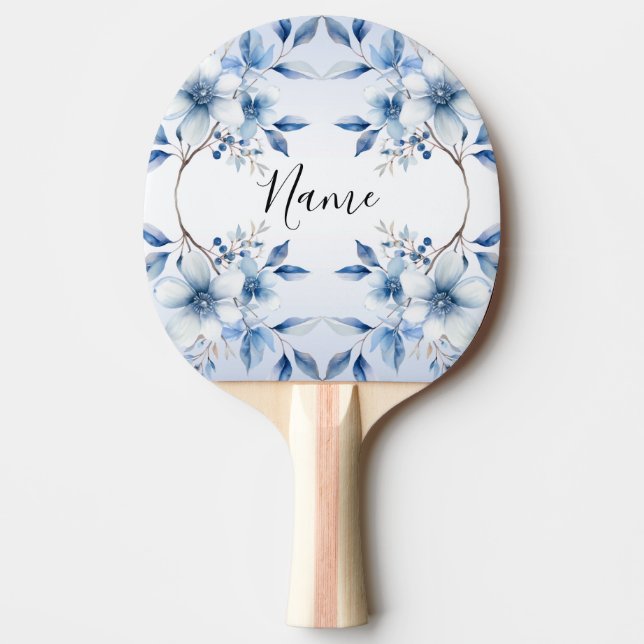 Botanical Blue Flowers Ping Pong Paddle (Front)