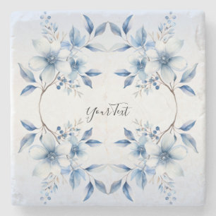 Botanical Blue Flowers Stone Coaster