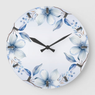 Botanical Blue Flowers Wall Clock