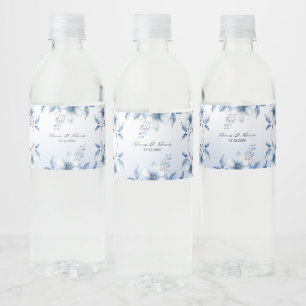 Botanical Blue Flowers Water Bottle Label