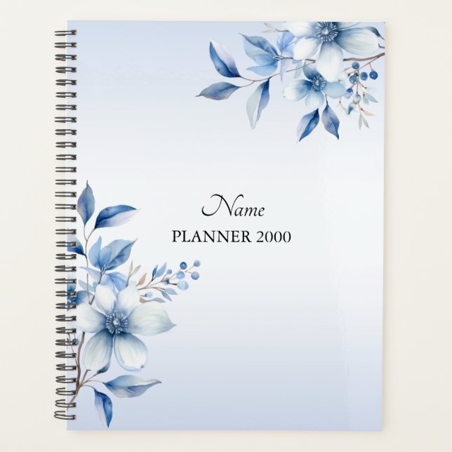 Botanical Blue Flowers Wedding Planner (Front)