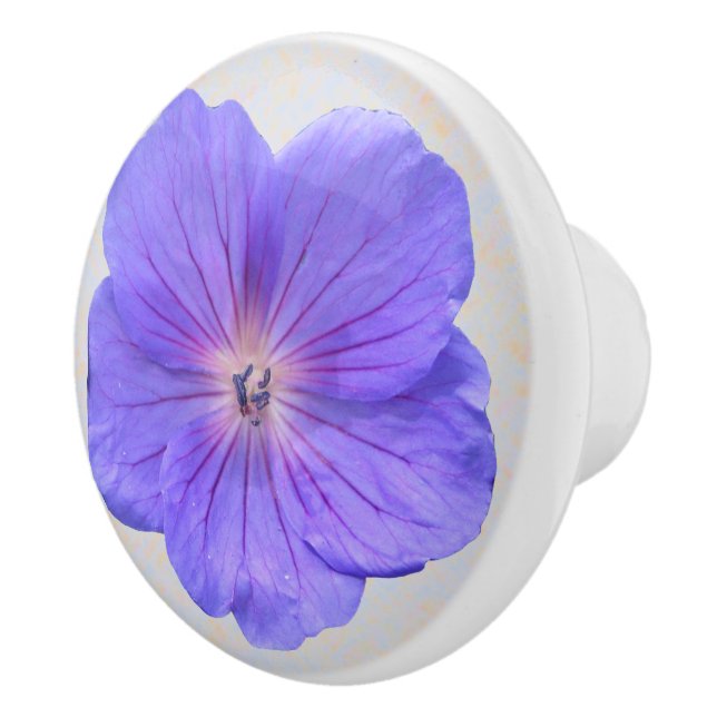 Botanical Blue Geranium Flower on any Colour Ceramic Knob (Right)