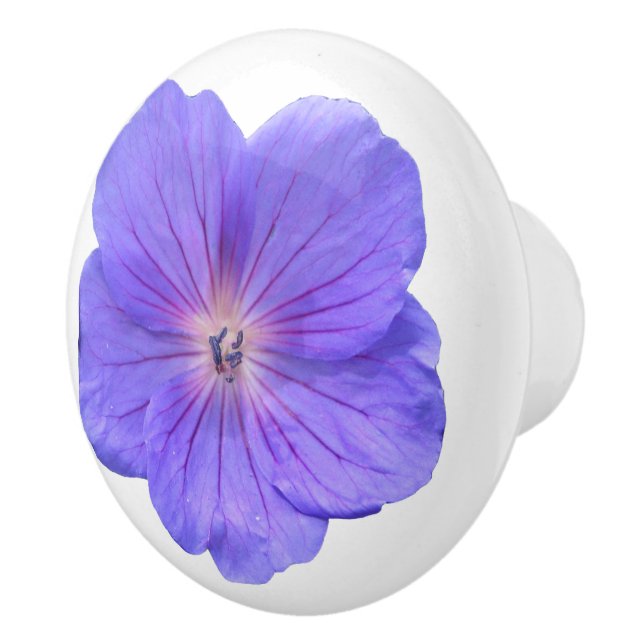 Botanical Blue Geranium Flower on any Colour Ceramic Knob (Right)