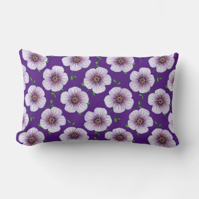 Botanical Blue Geranium Flower on any Colour Lumbar Cushion (Front)