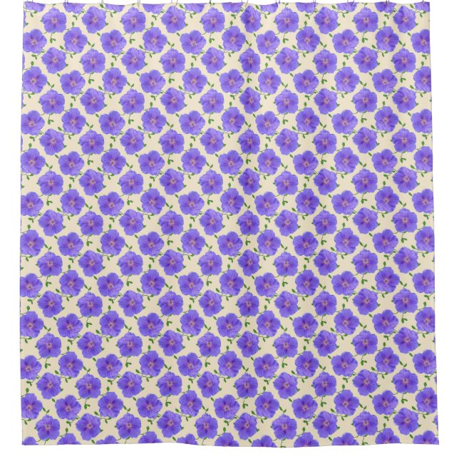Botanical Blue Geranium Flower Shower Curtain (Front)