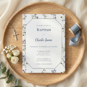 Botanical Blue Green Baptism Invitation
