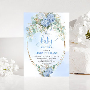 Botanical Blue Hydrangea Eucalyptus Baby Shower  Invitation