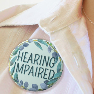 Botanical Blue Leaves Hearing Impaired 3 Cm Round Badge