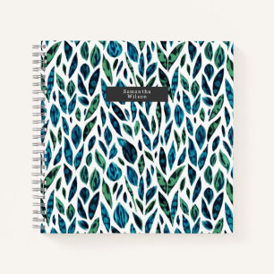 Botanical Blue Leaves Pattern Notebook