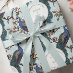 Botanical Blue Wedding Peacock & Flowers  Wrapping Paper<br><div class="desc">This Botanical Blue Wedding Peacock & Flowers Wrapping Paper features a Chinoiserie style pattern of hand-drawn blue and teal peacocks perched on Magnolia tree branches in bloom against an elegant soft blue background. All text is editable. Personalise the heading, names and date on the product page by clicking on "Personalise...</div>
