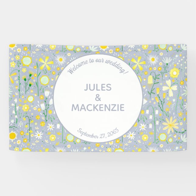 Botanical Blue Wildflower Floral Wedding Banner (Horizontal)