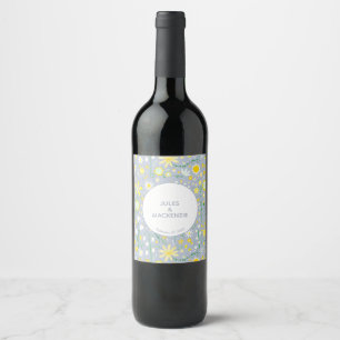 Botanical Blue Wildflower Floral Wedding Wine Label
