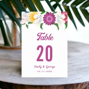 Botanical Blue Yellow Purple Roses Floral Wedding Table Number