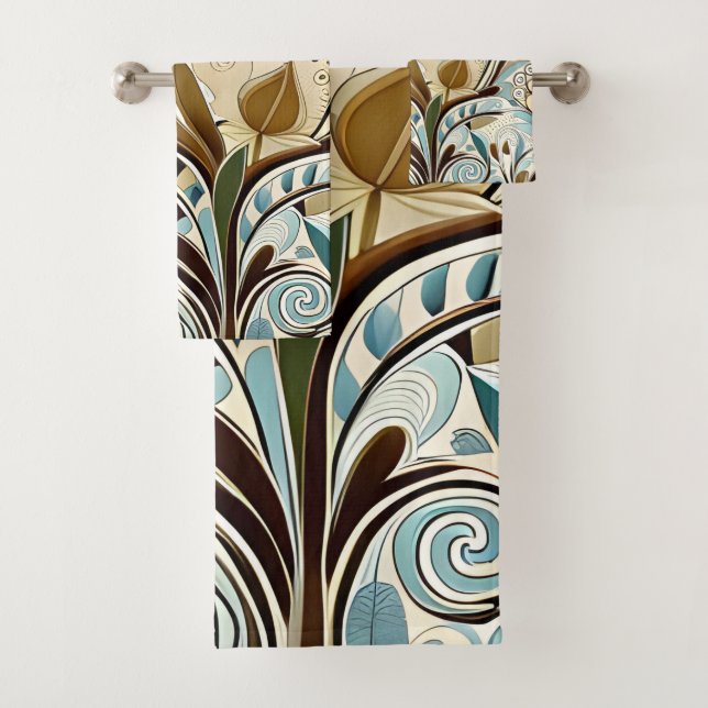 Botanical Blues and Browns  Bath Towel Set (Insitu)