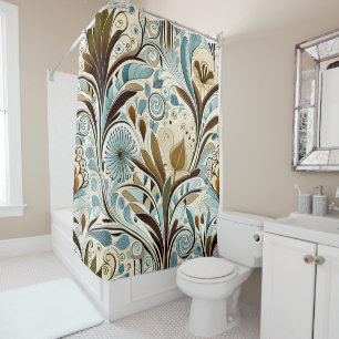 Botanical Blues and Browns  Shower Curtain