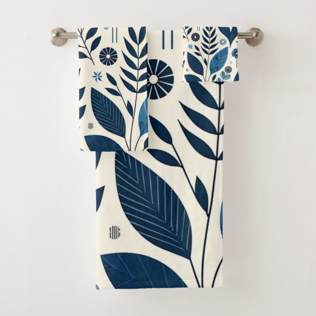 botanical blues pattern bath towel set (Insitu)