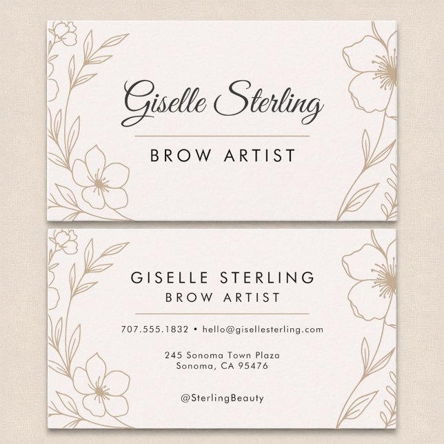 Botanical Blush and Black Brow Artist Beauty  Business Card (Creator Uploaded)