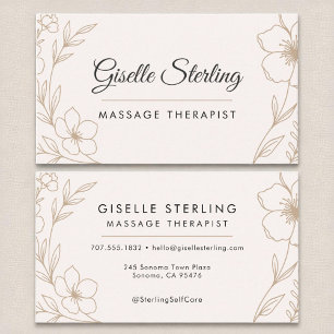 Botanical Blush and Black Massage Therapist Business Card