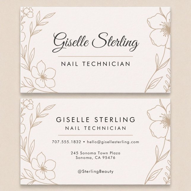 Botanical Blush Black Nail Technician Beauty  Business Card (Creator Uploaded)