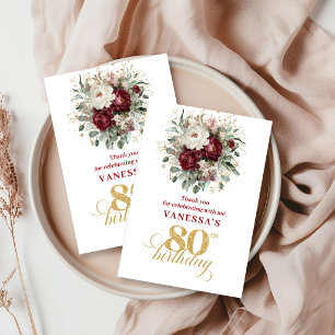 Botanical Blush Burgundy 80th Birthday Thank You Card