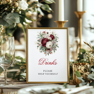 Botanical Blush Burgundy Drinks Poster Sign