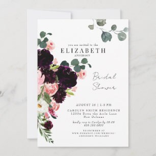 Botanical Blush & Burgundy Floral Bridal Shower  Invitation