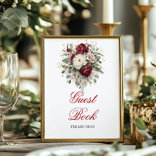 Botanical Blush Burgundy Gold Guest Book Poster