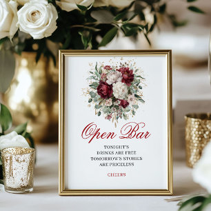 Botanical Blush Burgundy Open Bar Wedding Poster