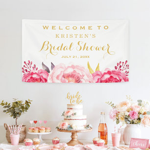Botanical Blush Floral Gold Flowers Bridal Shower Banner