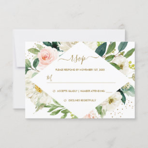 Botanical Blush Gold Floral Wedding RSVP Card