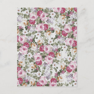 Botanical blush pink flowers vintage white wood postcard