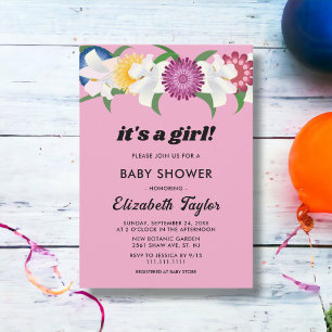 Botanical Blush Pink Roses Floral Girl Baby Shower Invitation
