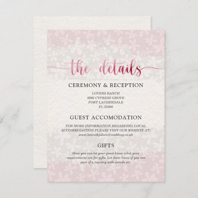 Botanical Blush Pink Watercolour  Enclosure Card (Front/Back)