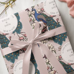Botanical Blush Pink Wedding Peacock & Flowers  Wrapping Paper<br><div class="desc">This Botanical Blush Pink Wedding Peacock & Flowers Wrapping Paper features a Chinoiserie style pattern of hand-drawn blue and teal peacocks perched on Magnolia tree branches in bloom against an elegant blush pink background. All text is editable. Personalise the heading, names and date on the product page by clicking on...</div>