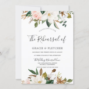 Botanical Blush White Floral Wedding Rehearsal Invitation