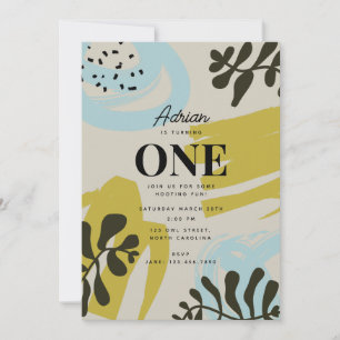 Botanical Bohemian Pastel Green Blue 1st Birthday Invitation