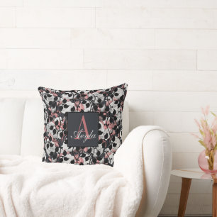 Botanical Boho Bliss: White Roses and Pink Leaves Cushion