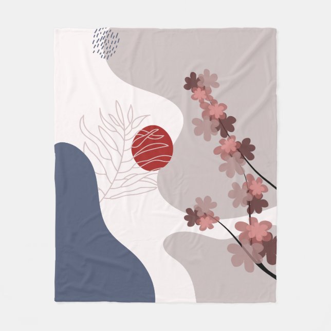 Botanical Boho Blue Magenta Fleece Blanket (Front)