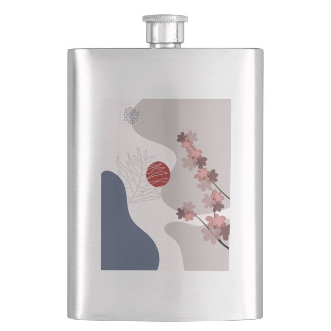 Botanical Boho Blue Magenta Hip Flask (Front)