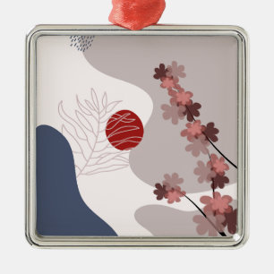 Botanical Boho Blue Magenta Metal Ornament