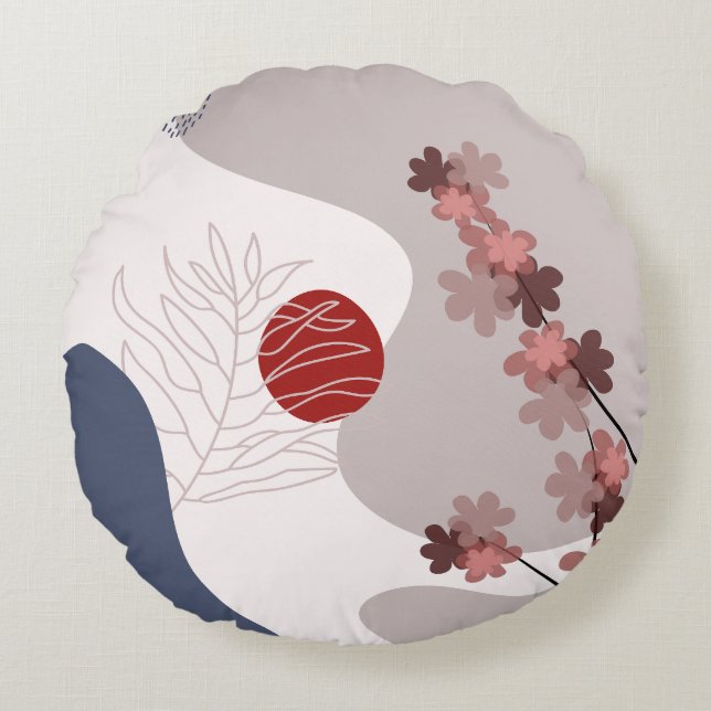 Botanical Boho Blue Magenta Round Cushion (Front)