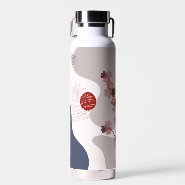 Botanical Boho Blue Magenta Water Bottle (Front)
