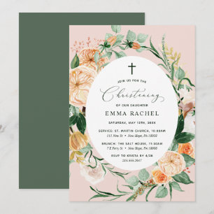 Botanical Boho Blush Pink Christening Personalised Invitation
