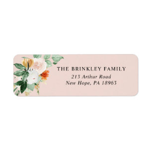 Botanical Boho Blush Pink Floral Return Address Label