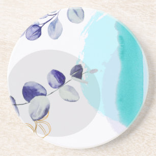 Botanical Boho Cyan Purple Coaster