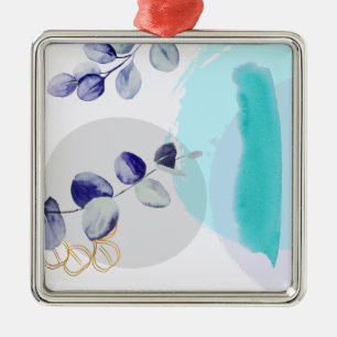 Botanical Boho Cyan Purple  Metal Ornament