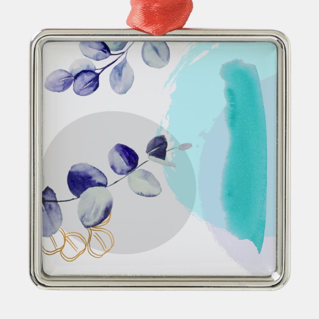 Botanical Boho Cyan Purple  Metal Ornament (Front)