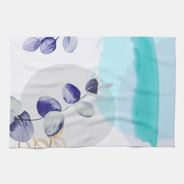 Botanical Boho Cyan Purple Tea Towel (Horizontal)
