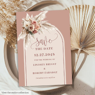 Botanical Boho Dusty Pink Pampas Save the Date Invitation