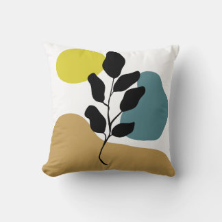 Botanical Boho Earthy Colour Abstract Leaf Art  Cushion